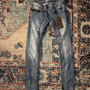 DZOJCHEN Designer Denim Blue Jeans Dzojchen Size 28 Diagonal Zipper Skinny